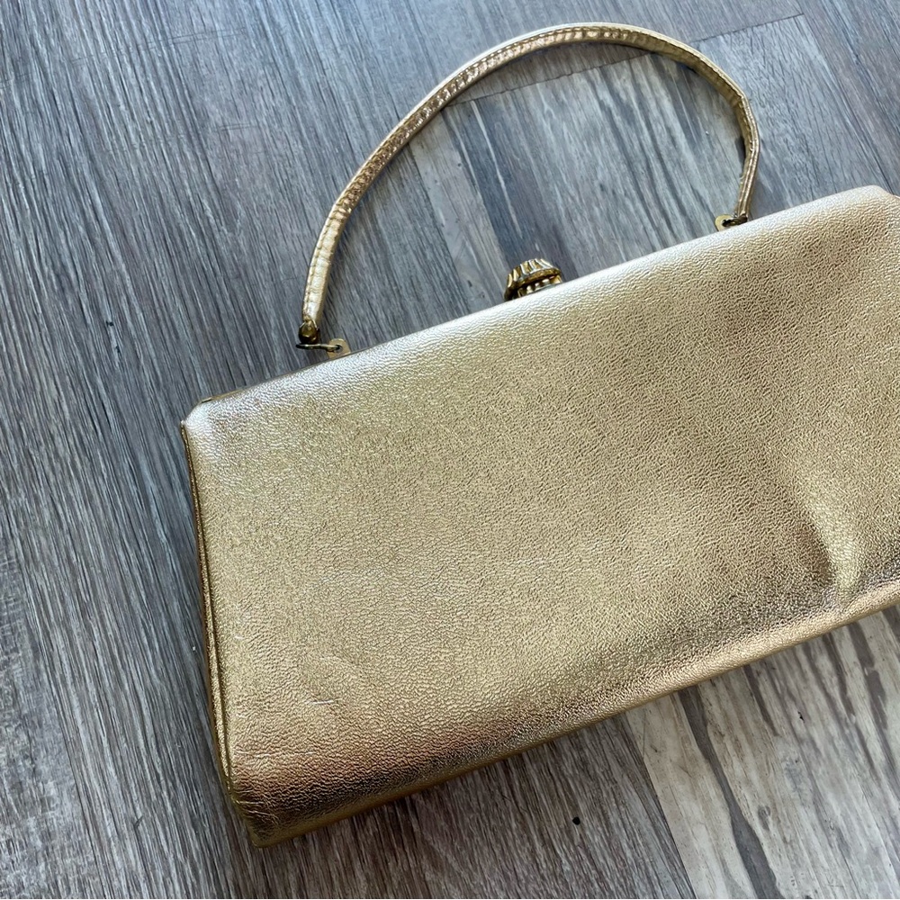 Vintage Gold Foil Metallic Snap Lock Mini Bag Purse - Picture 10 of 16